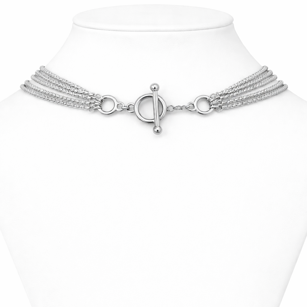 Silver Tone Estate Multi-Strand Pave Necklace