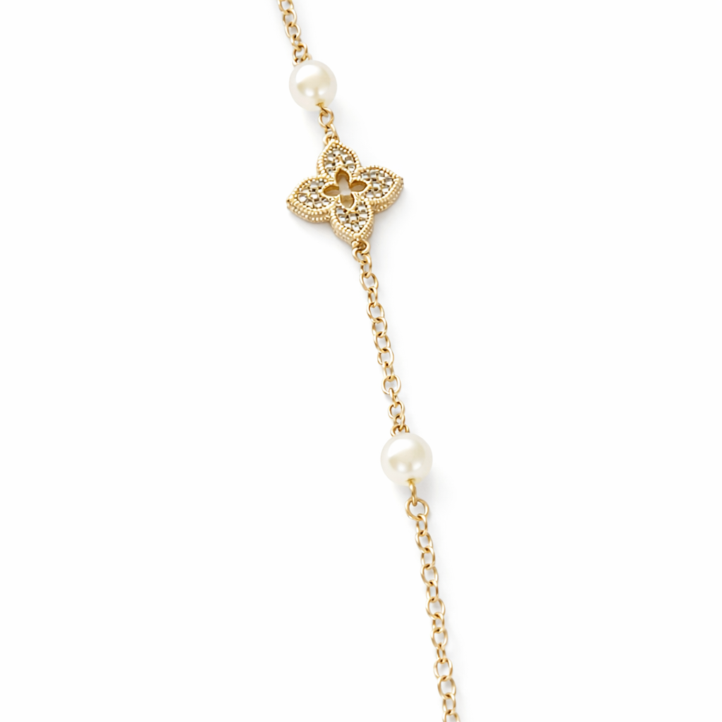 Gold-Tone Heirloom Quatrefoil & Pearl Station Necklace