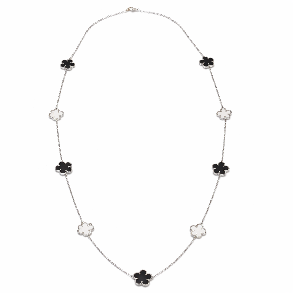 Silver Tone Duo-Color Midnight Clover Necklace