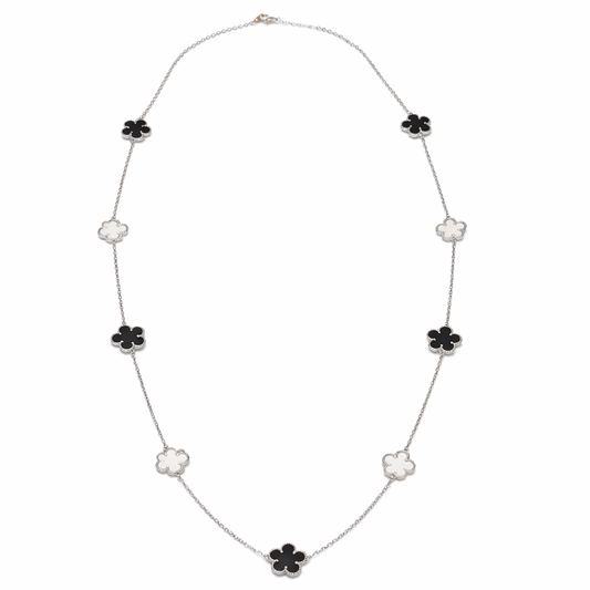 Silver Tone Duo-Color Midnight Clover Necklace