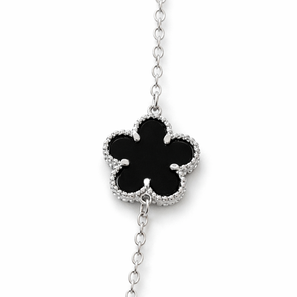 Silver Tone Duo-Color Midnight Clover Necklace