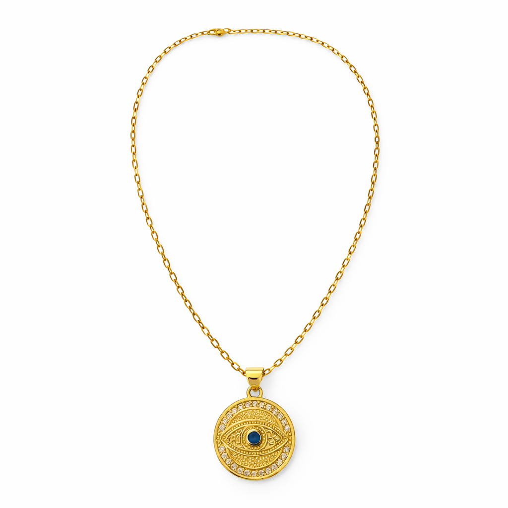 Gold Tone Luminous Blue Eye Necklace