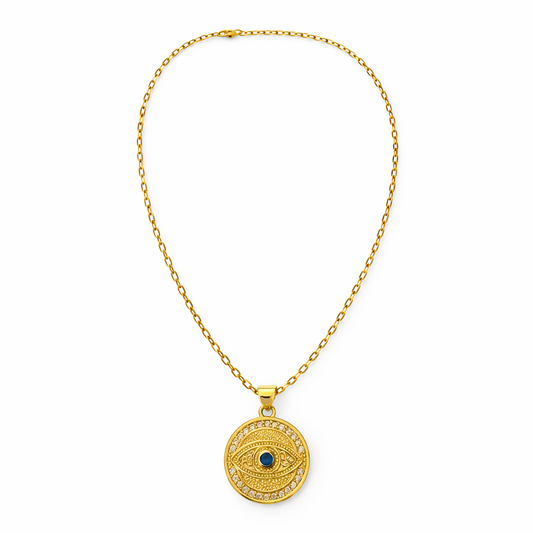 Gold Tone Luminous Blue Eye Necklace
