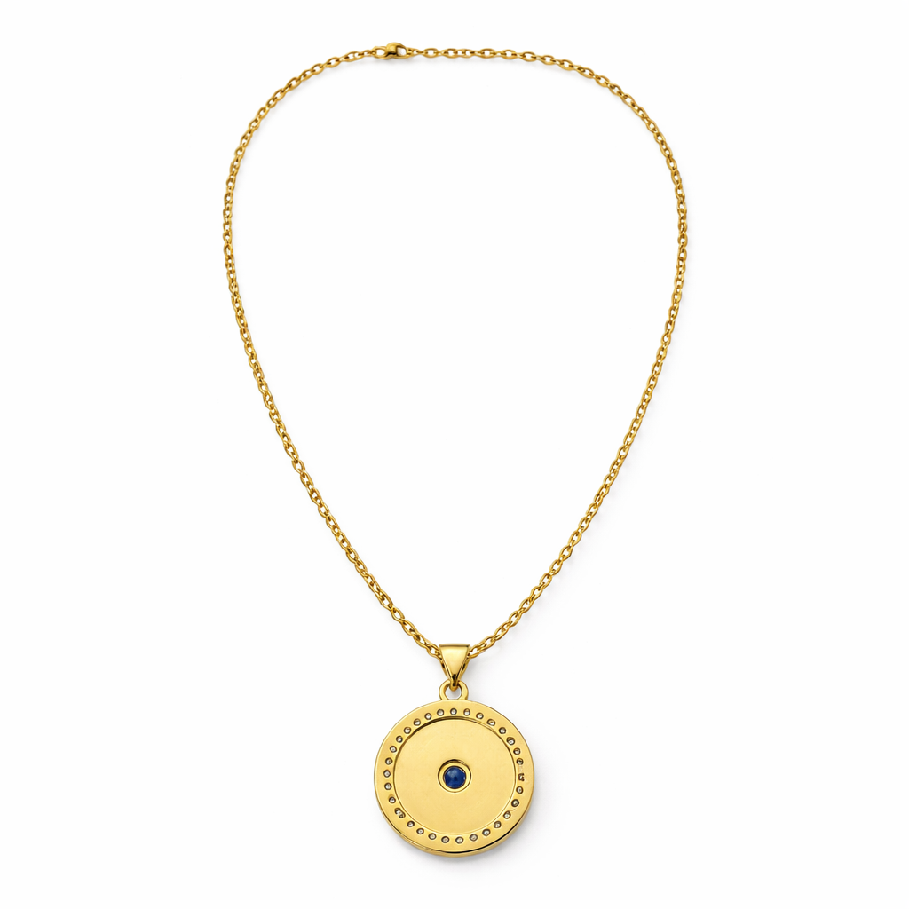 Gold Tone Luminous Blue Eye Necklace