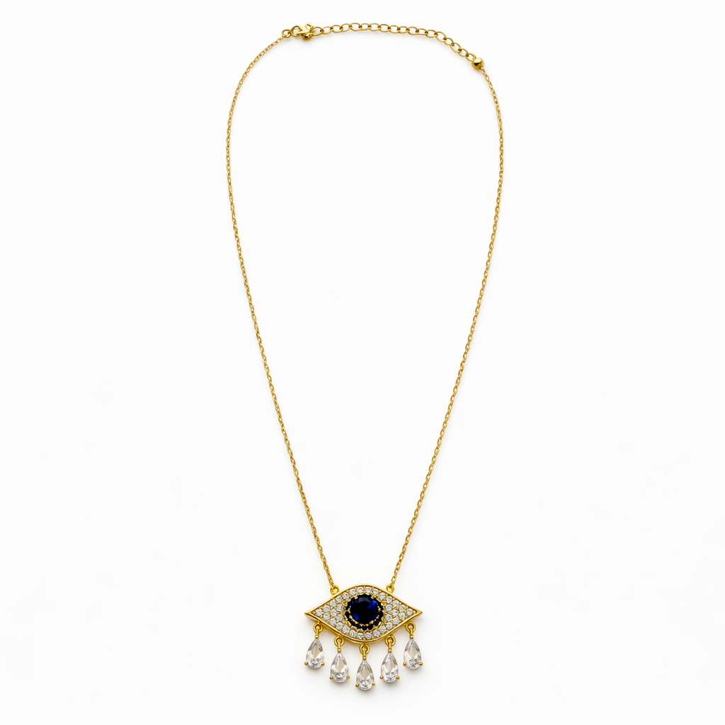 Gold Tone Teardrop Evil's Eye Necklace