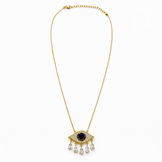 Gold Tone Teardrop Evil's Eye Necklace