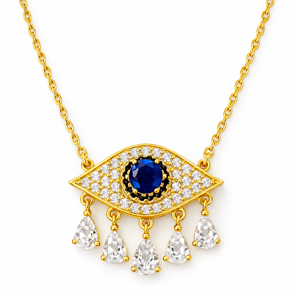 Gold Tone Teardrop Evil's Eye Necklace