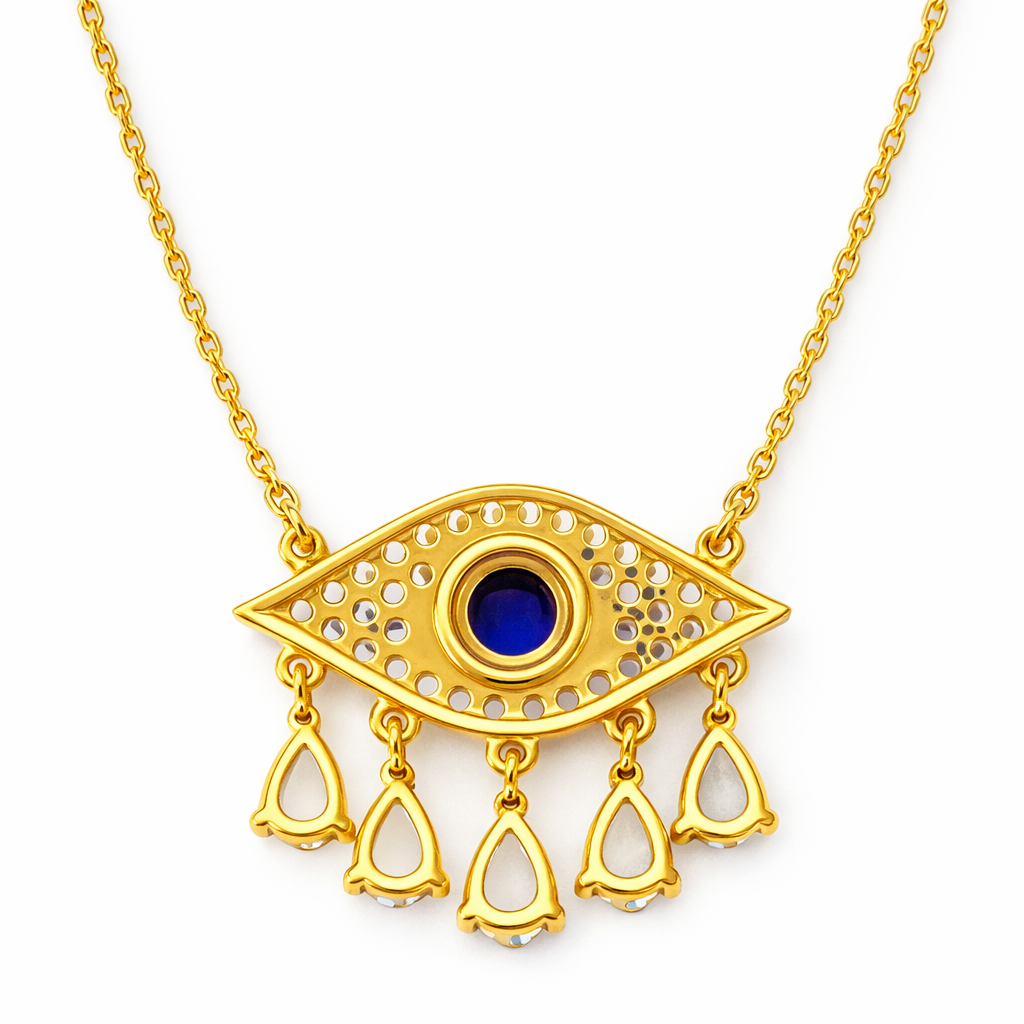 Gold Tone Teardrop Evil's Eye Necklace