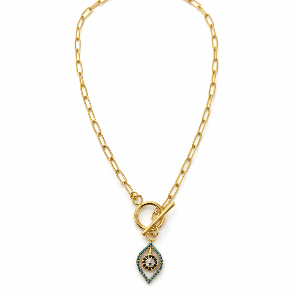 Gold Tone Link & Luxe Nazar Necklace