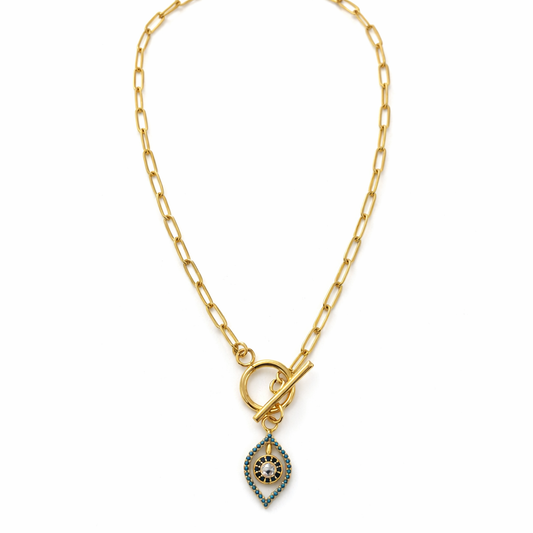 Gold Tone Link & Luxe Nazar Necklace
