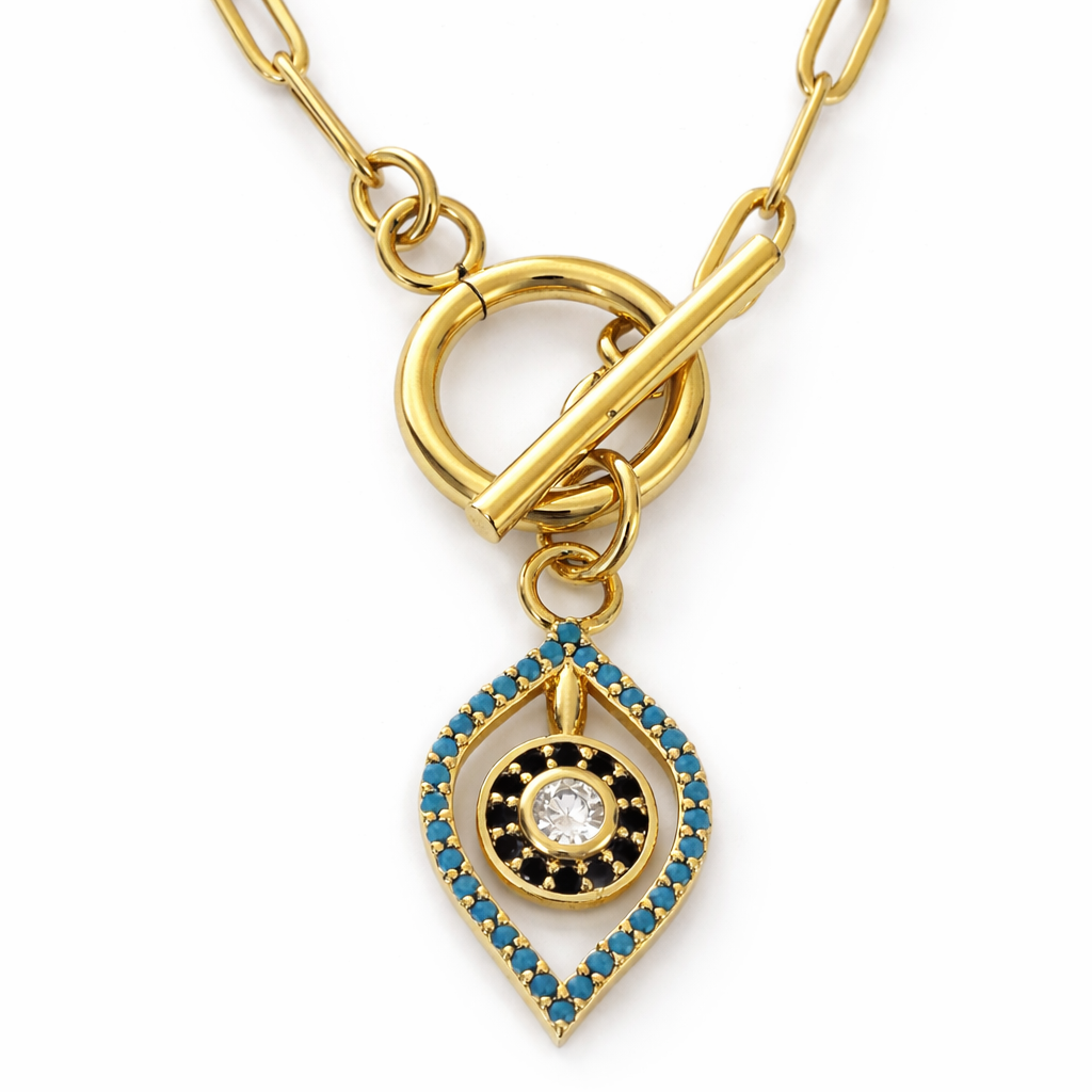 Gold Tone Link & Luxe Nazar Necklace