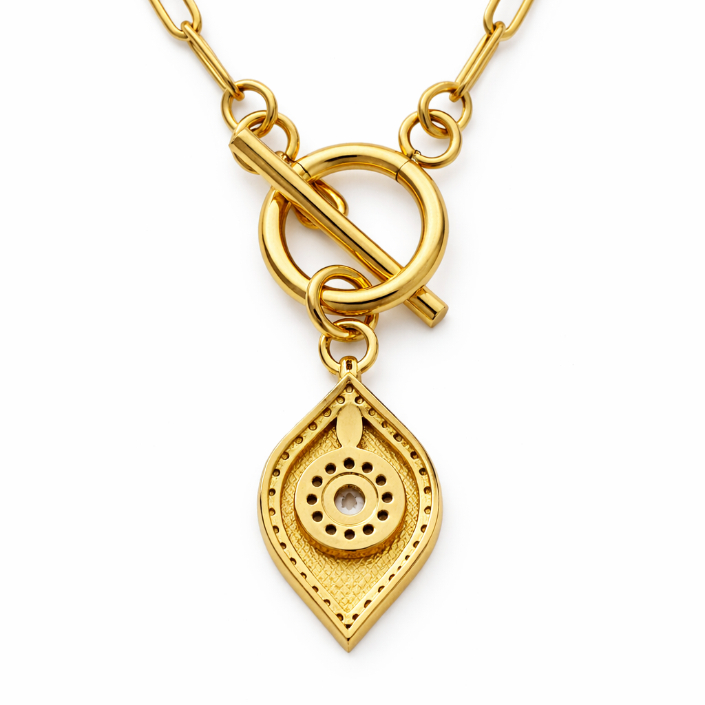 Gold Tone Link & Luxe Nazar Necklace