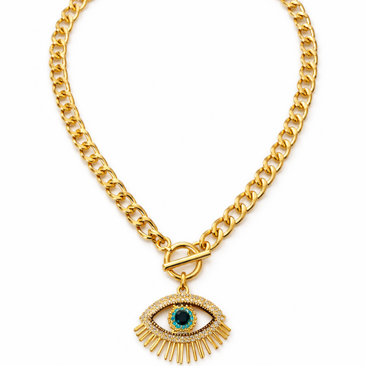 Gold Tone The Empress Eye Curb Link Necklace