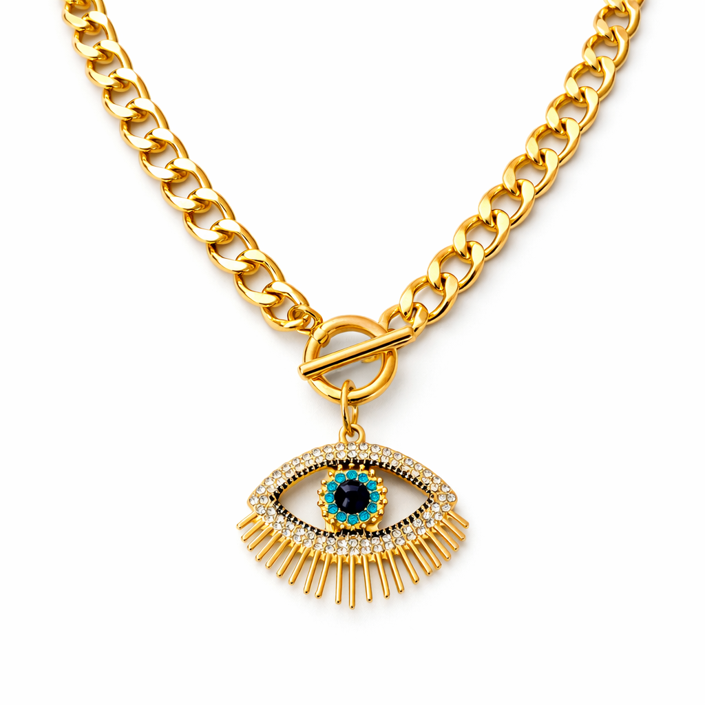 Gold Tone The Empress Eye Curb Link Necklace