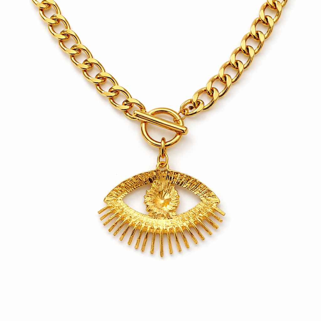 Gold Tone The Empress Eye Curb Link Necklace