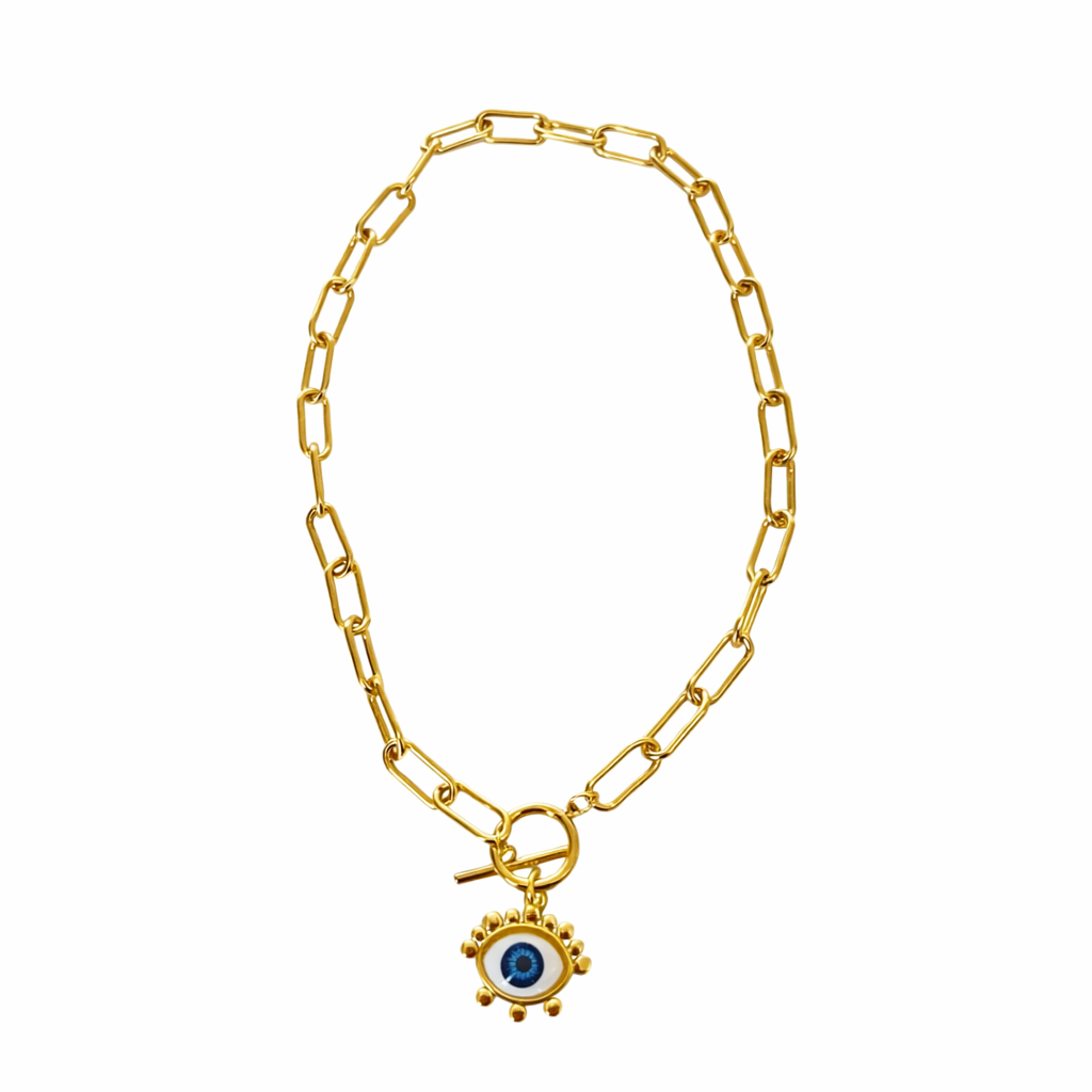 Gold Tone Solar Evil's Sight Necklace
