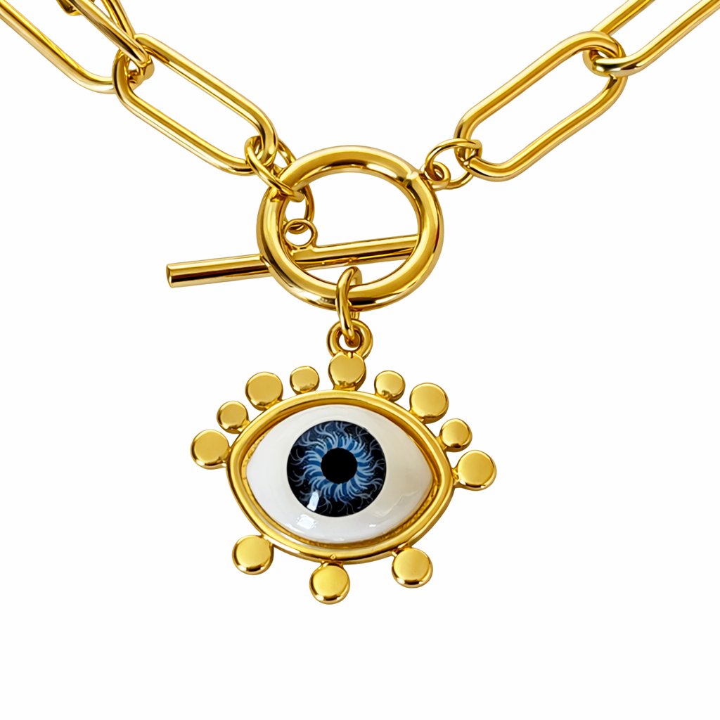 Gold Tone Solar Evil's Sight Necklace