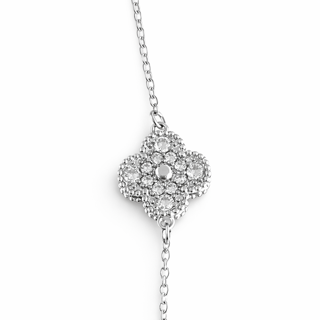 Silver Tone Winter Clover Necklace