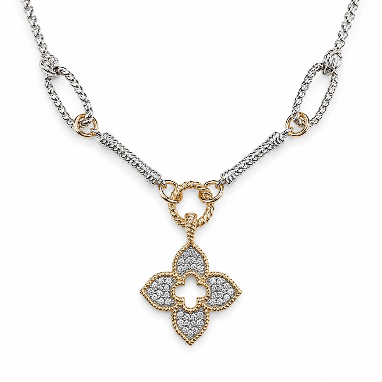 Two-Tone Clover Pendant Necklace
