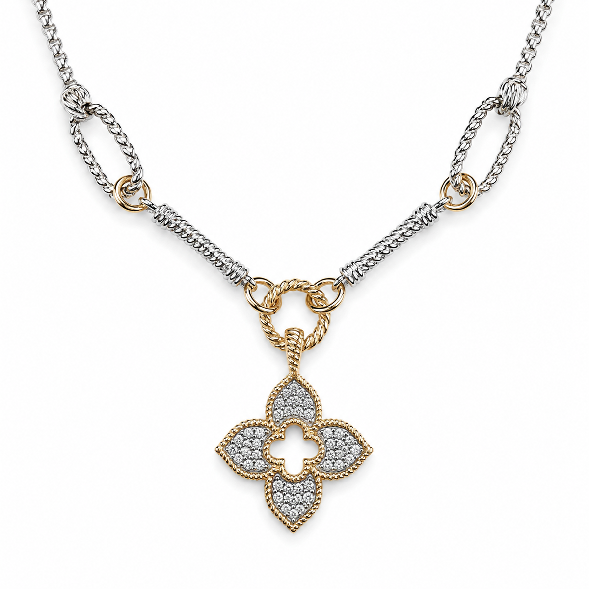 Collar con dije de trébol en dos tonos