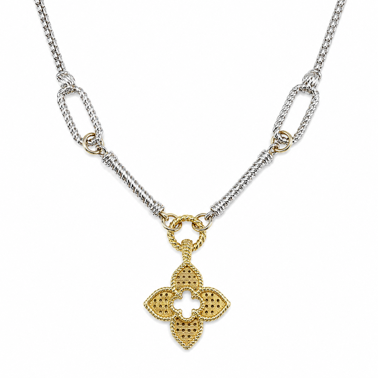 Two-Tone Clover Pendant Necklace