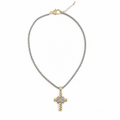 Two-Tone Crystal Cross Pendant Necklace