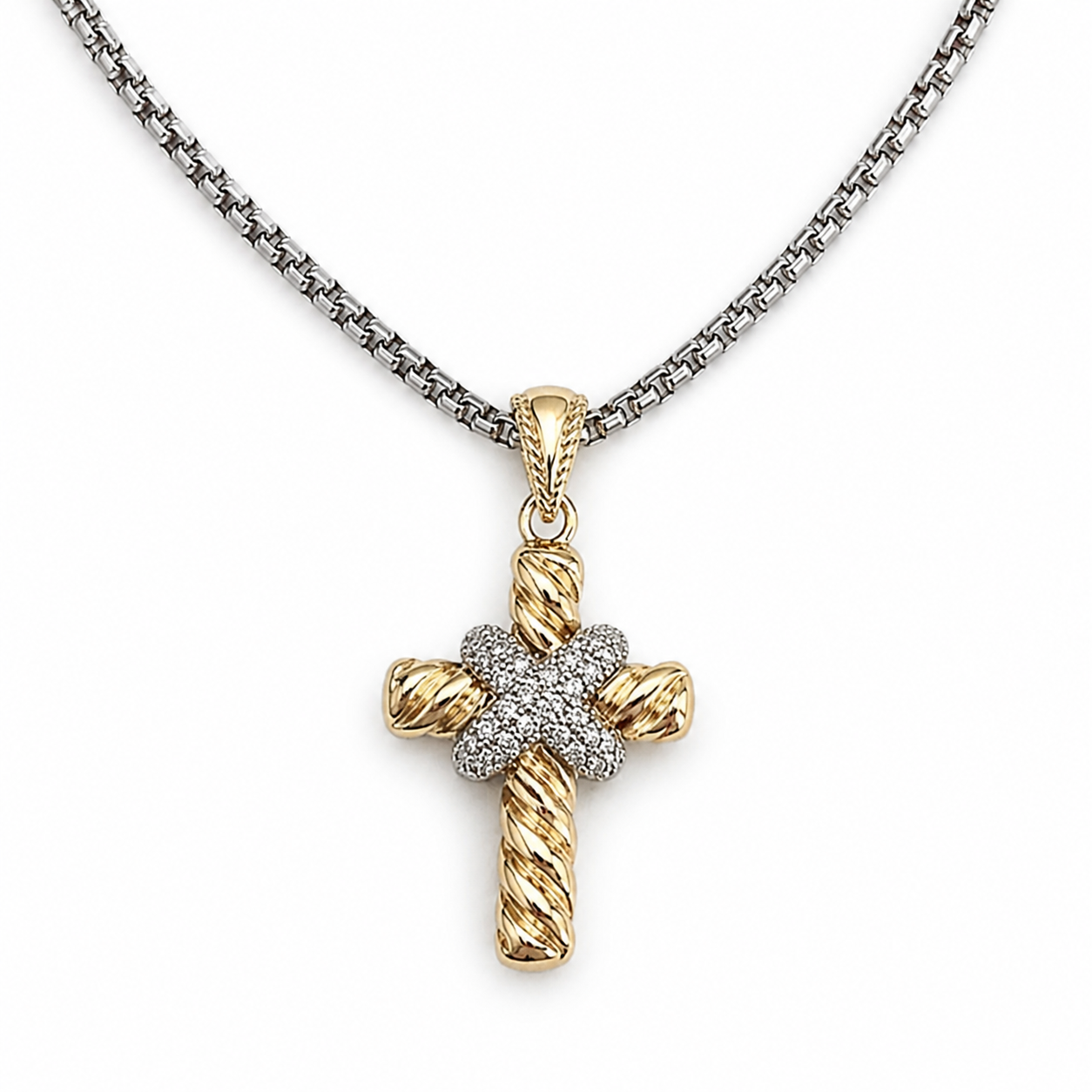 Two-Tone Crystal Cross Pendant Necklace