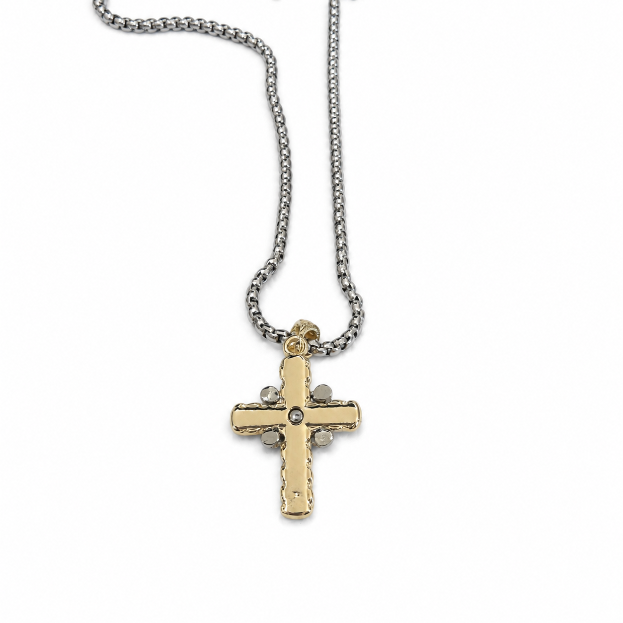 Two-Tone Crystal Cross Pendant Necklace