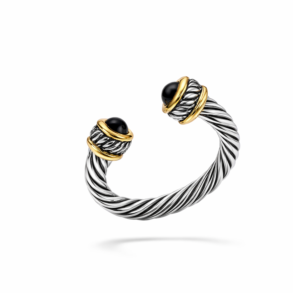 Cable Open Ring With Onyx Black