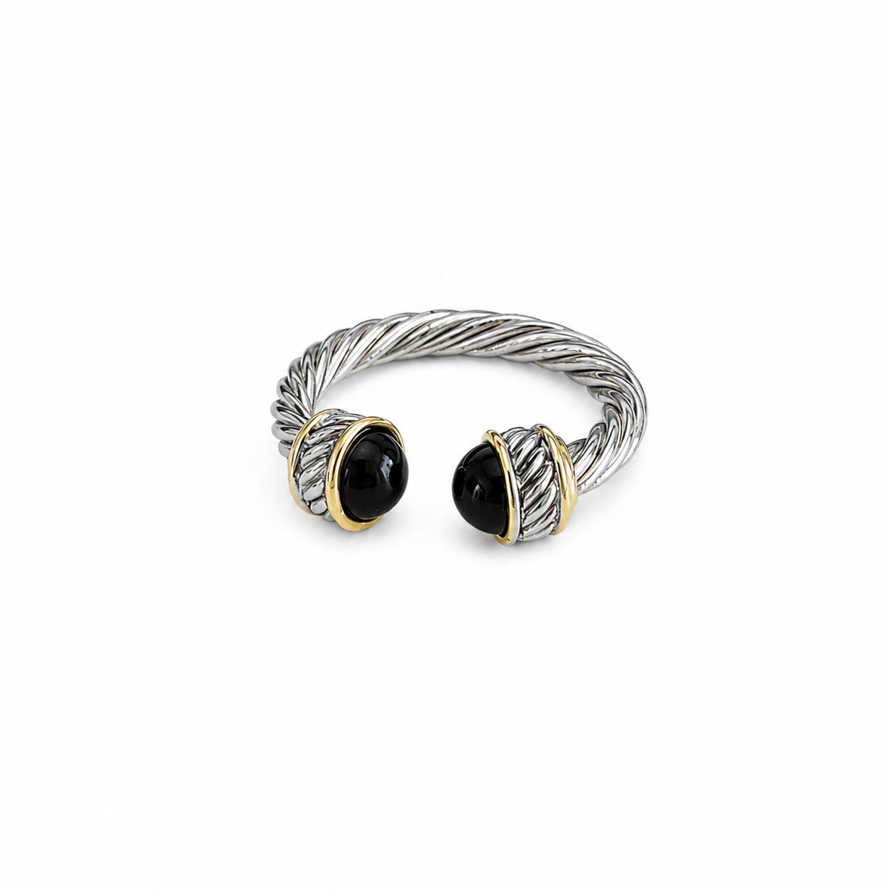 Cable Open Ring With Onyx Black