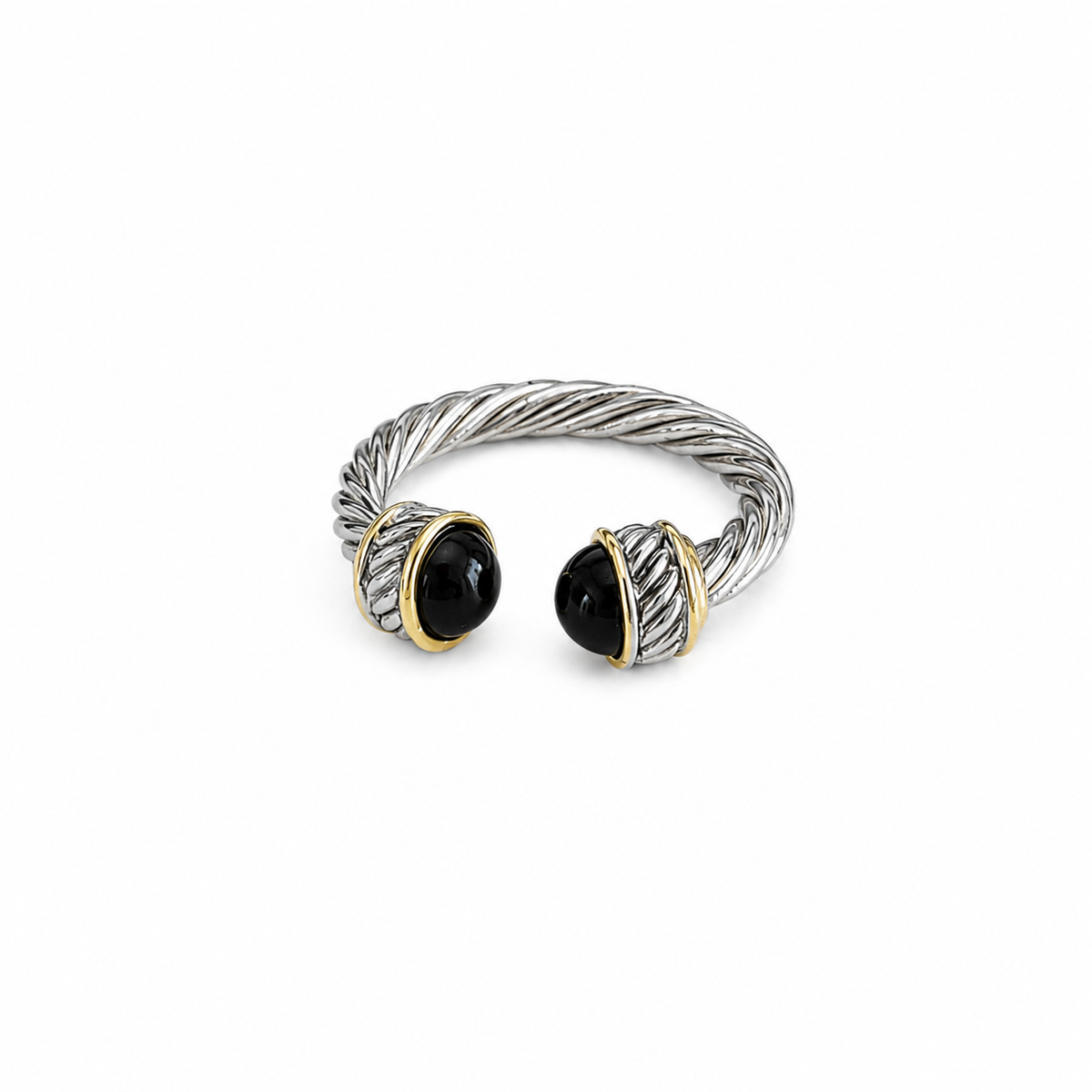 Cable Open Ring With Onyx Black