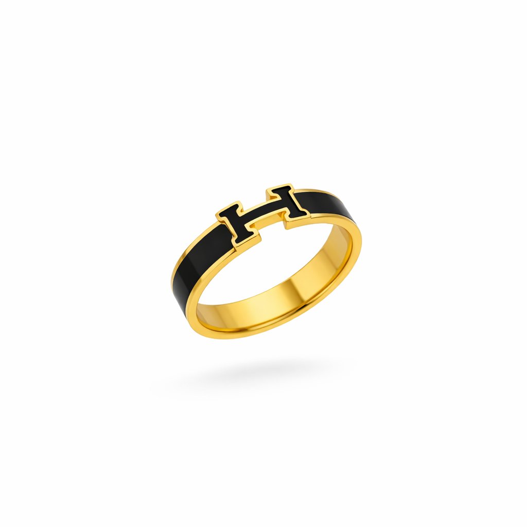 Gold And Black Inspired H Ring