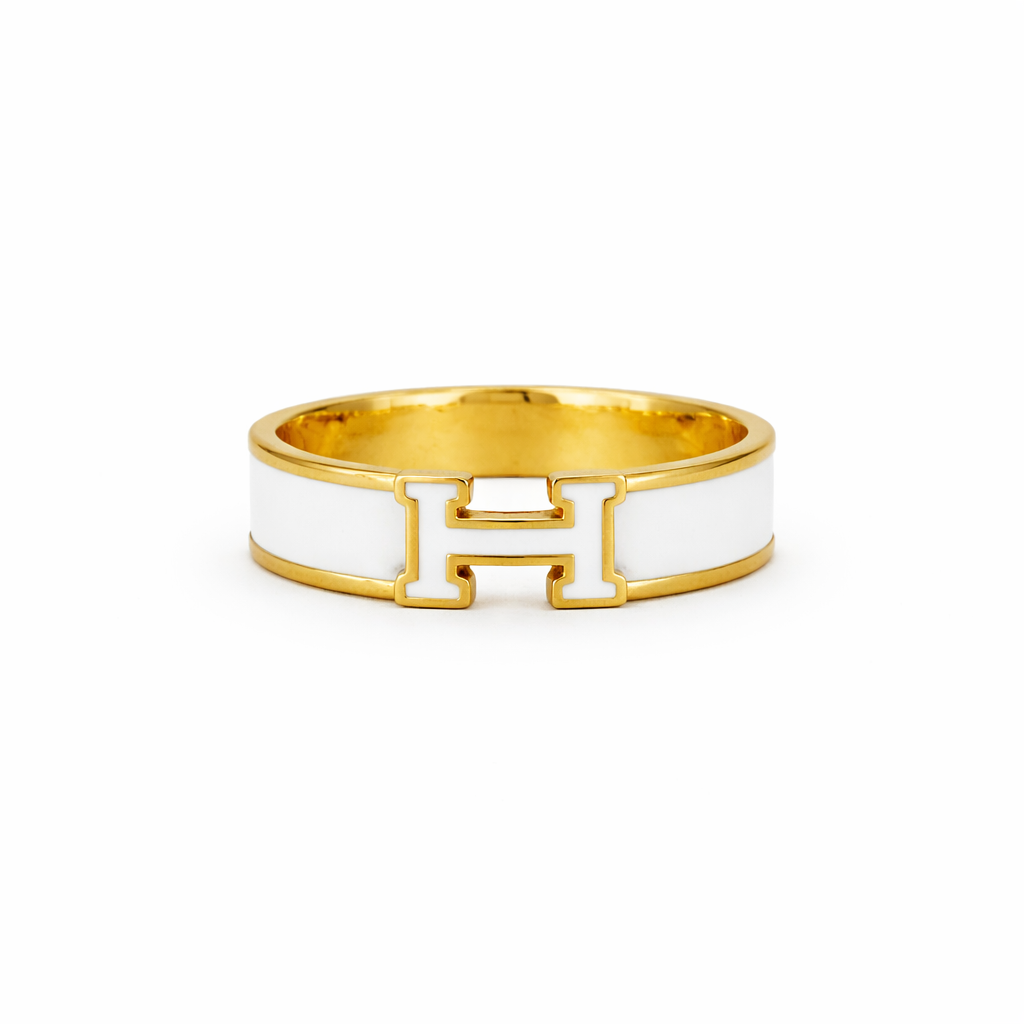 Gold And White Inspired H Ring