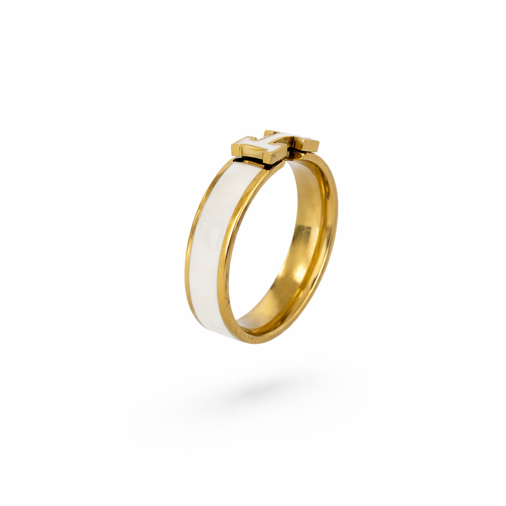 Gold And White Inspired H Ring