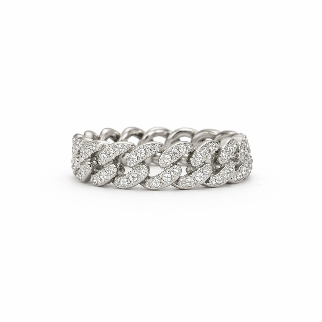 Silver Cuban CZ Ring