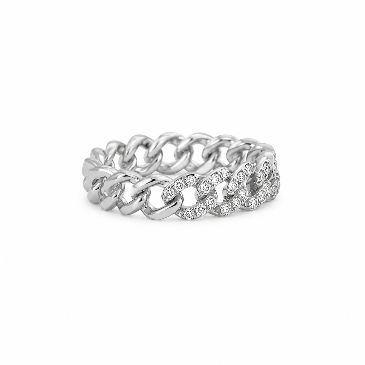 Silver Cuban CZ Ring