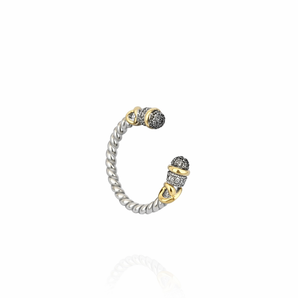Silver With Gold CZ Stones Open Ring