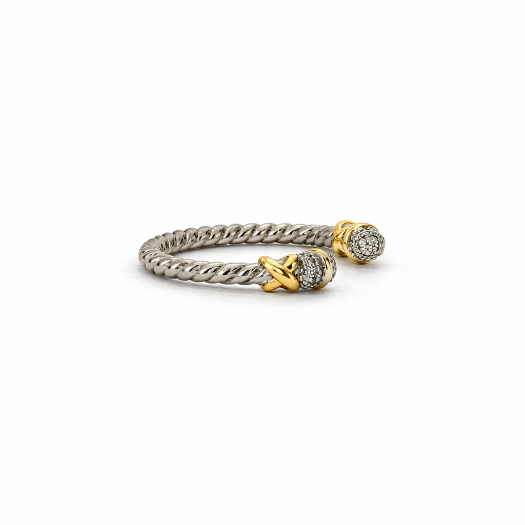 Silver With Gold CZ Stones Open Ring