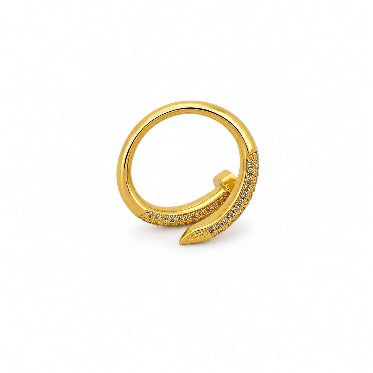 Gold Pave CZ Moissanite Nail Ring