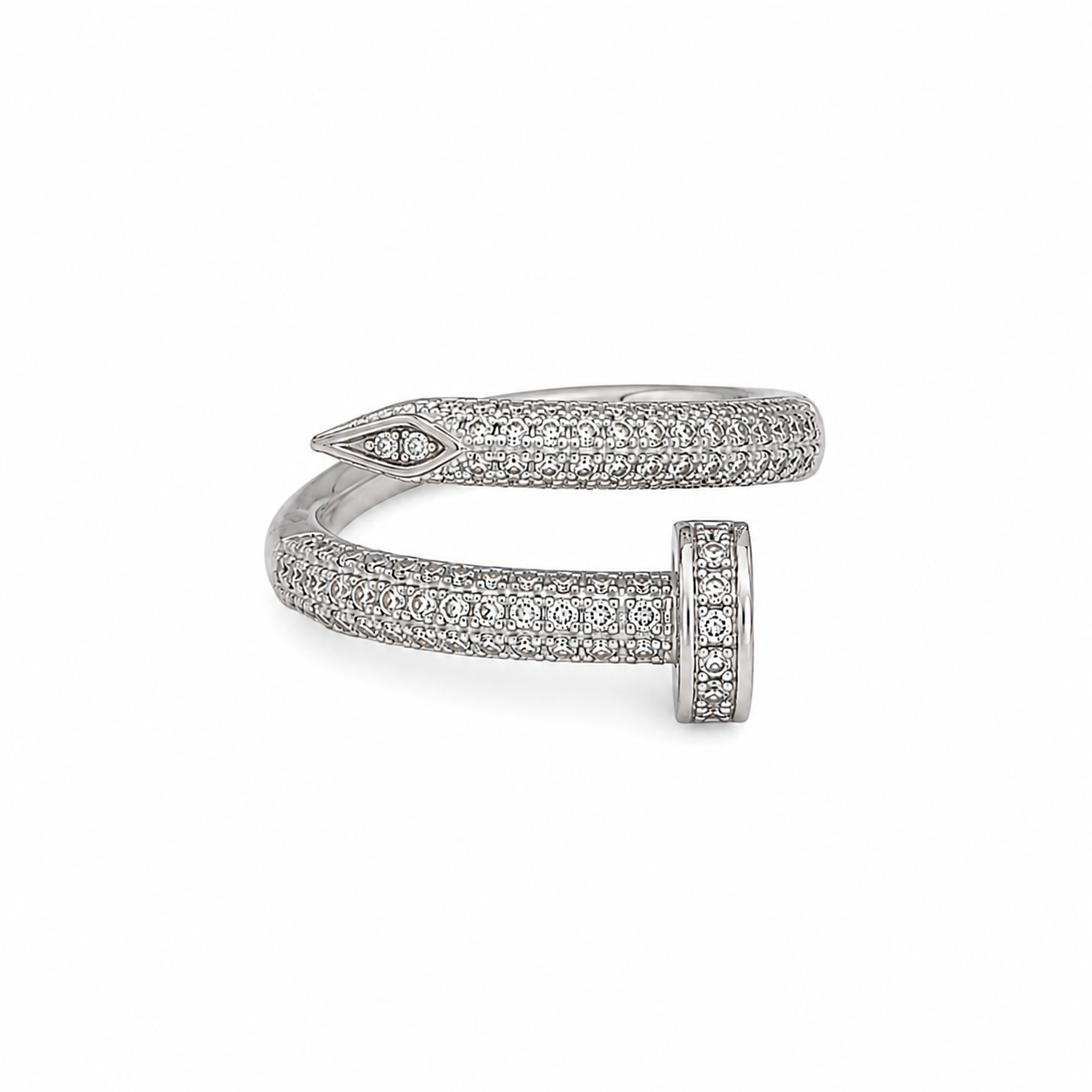 Silver Pave CZ Moissanite Nail Ring