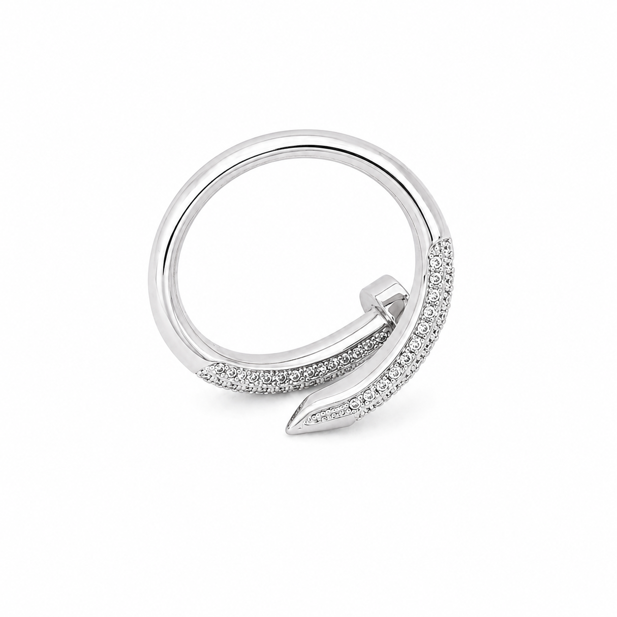 Silver Pave CZ Moissanite Nail Ring