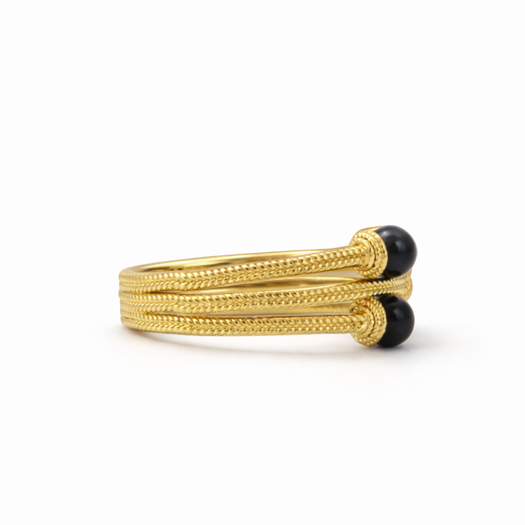 Gold 3 Layered With Black Onyx Ring