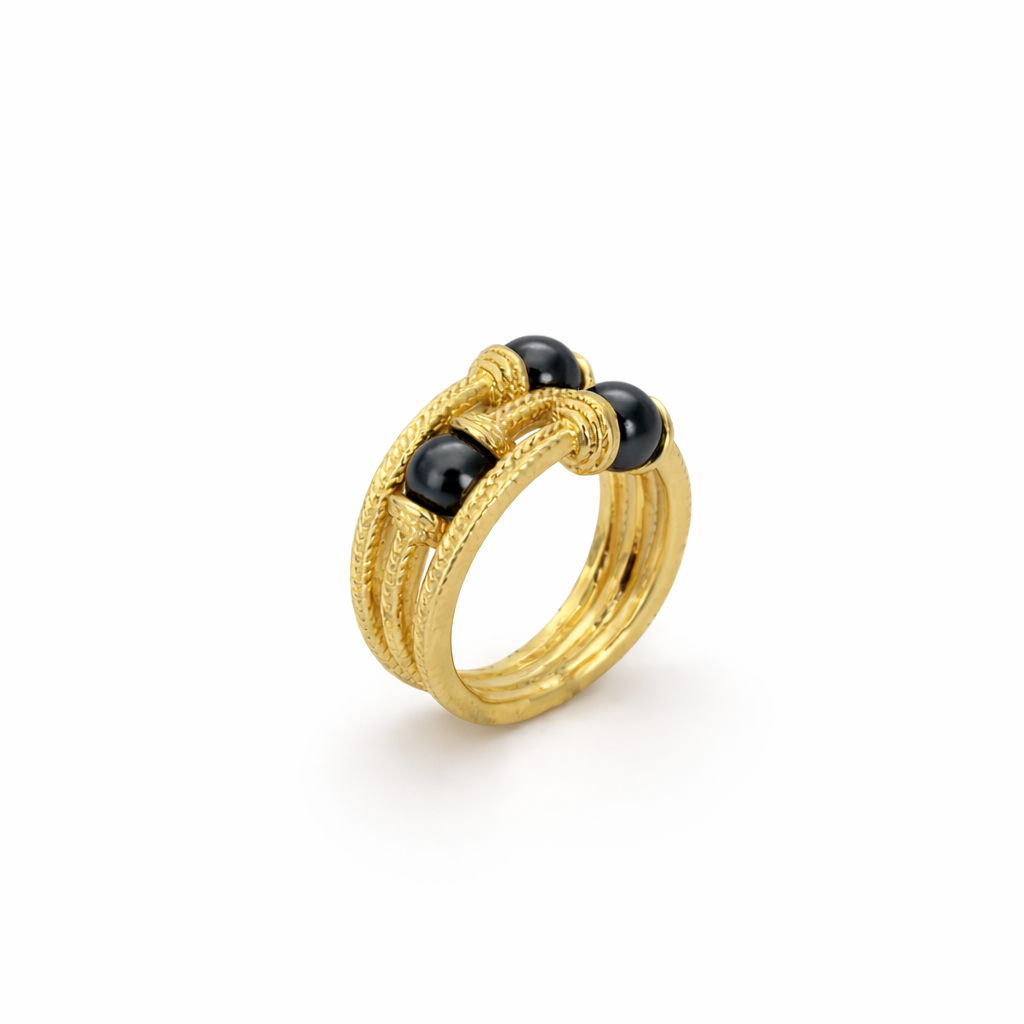 Gold 3 Layered With Black Onyx Ring