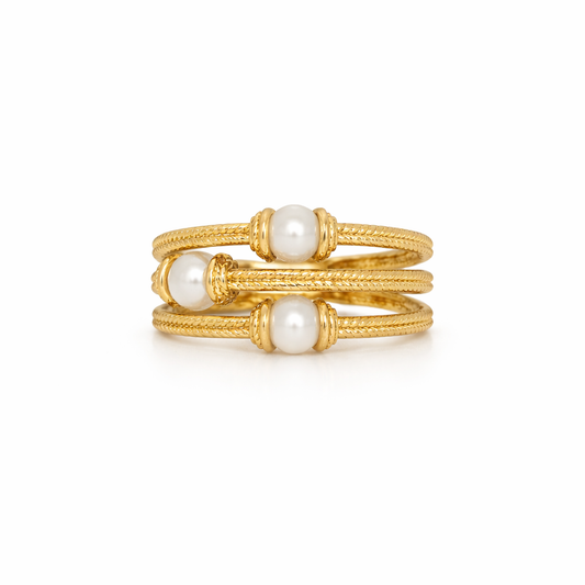 Gold 3 Layered With Mother Of Pearl Ring