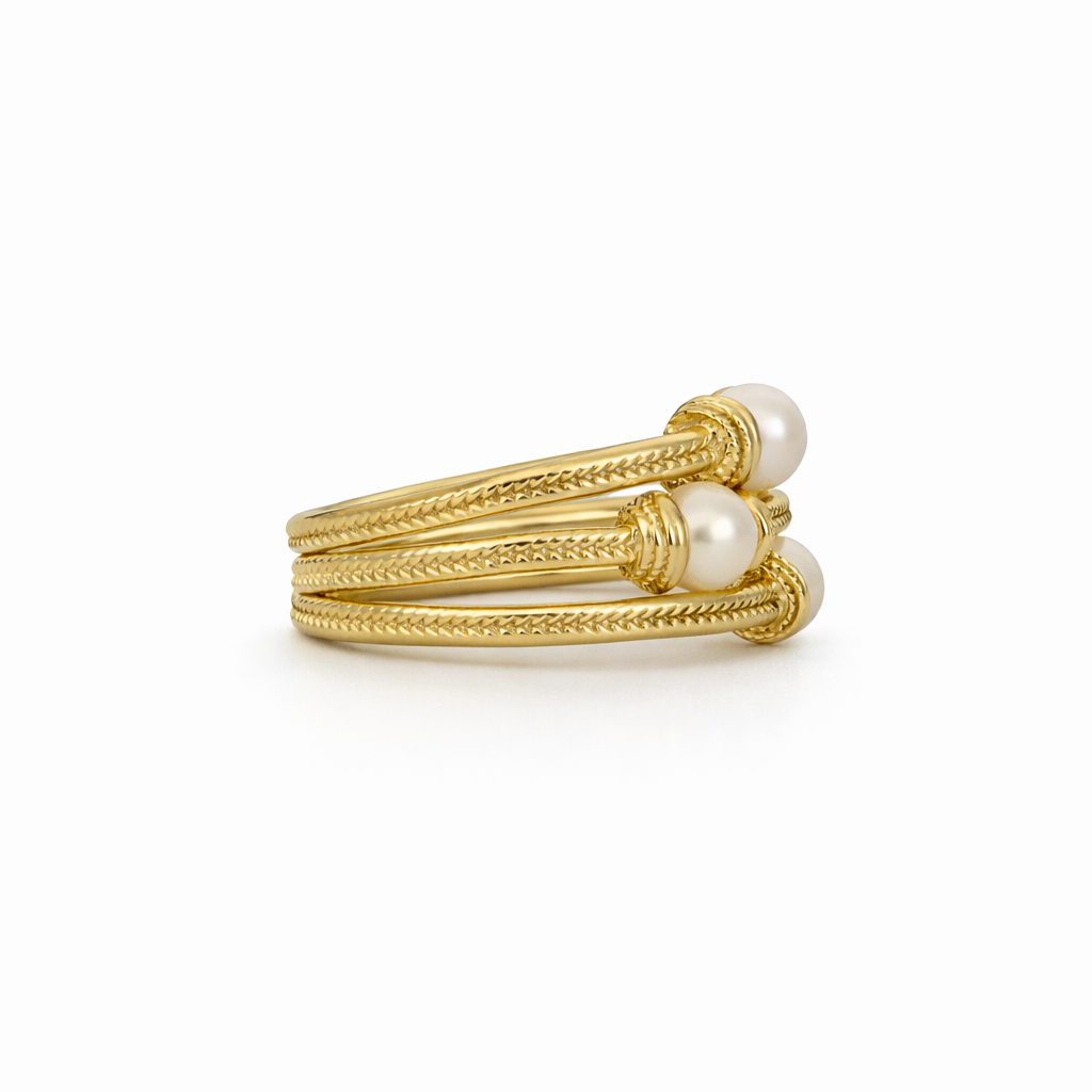 Gold 3 Layered With Mother Of Pearl Ring
