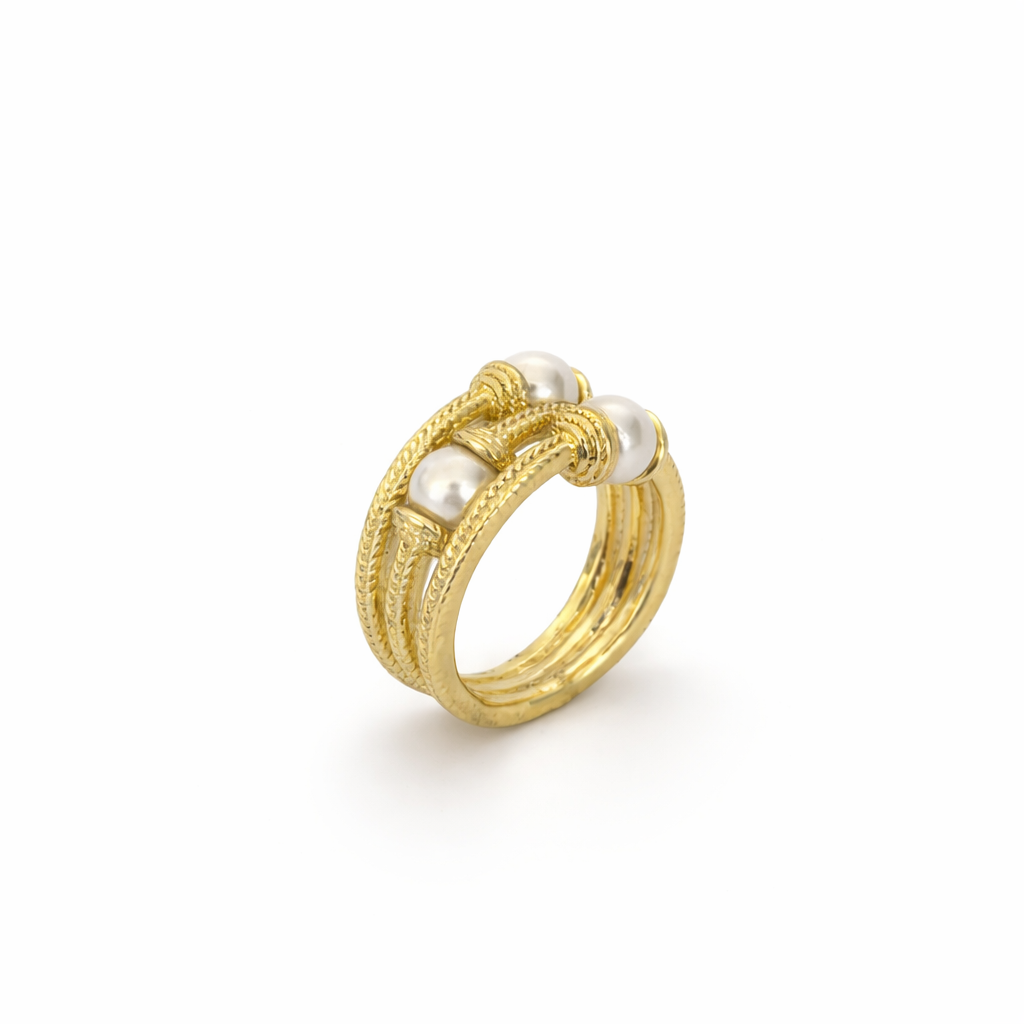 Gold 3 Layered With Mother Of Pearl Ring