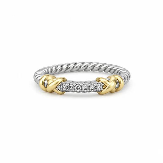 Silver and Gold Pave CZ Ring