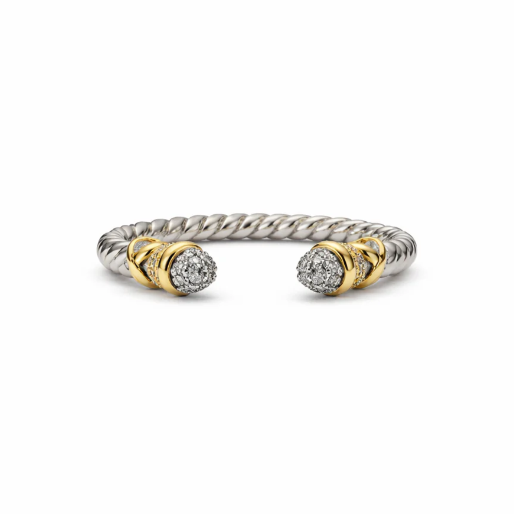 Silver With Gold CZ Stones Open Ring