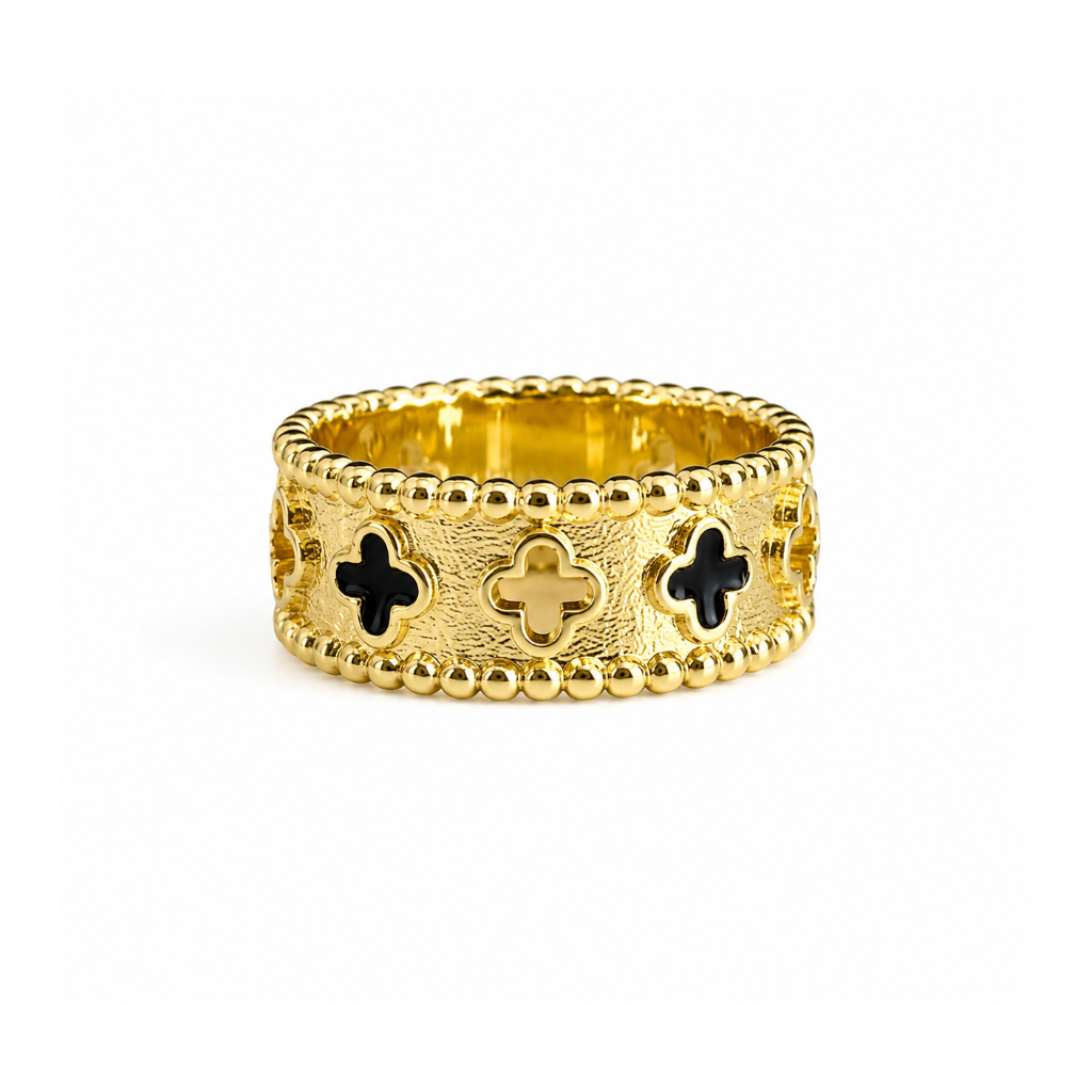Gold With Black Clover Ring