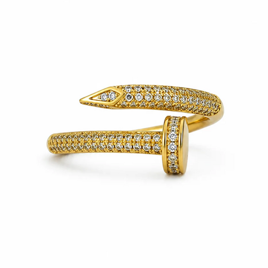 Gold Pave CZ Moissanite Nail Ring